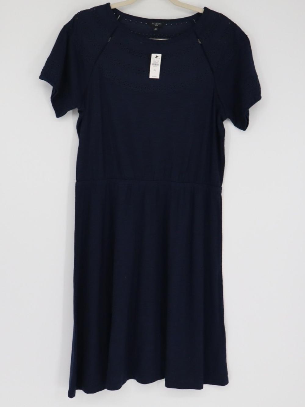Talbots Petite Dress PL Navy Eyelet Embroidered Cotton Modal NWT Cottagecore